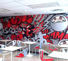 Wallpaper printed and hung on a wall.&nbsp; Funky looking