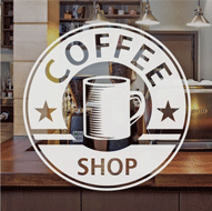 coffee shop logo on window
